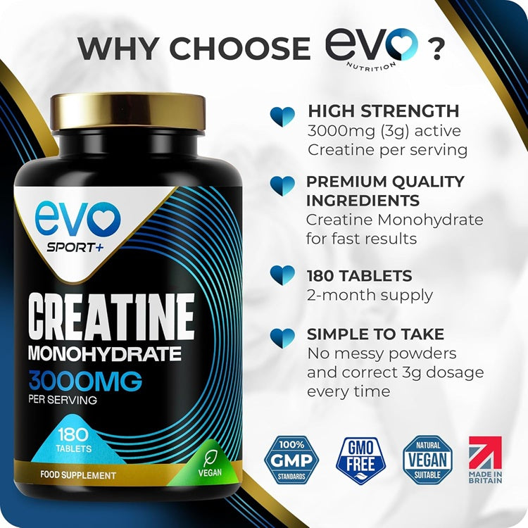 Creatine Monohydrate 3000mg 180 Tablets